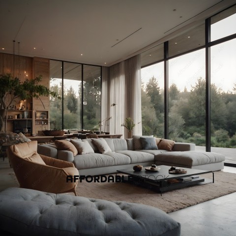 Elegant Modern Living Room with Forest View