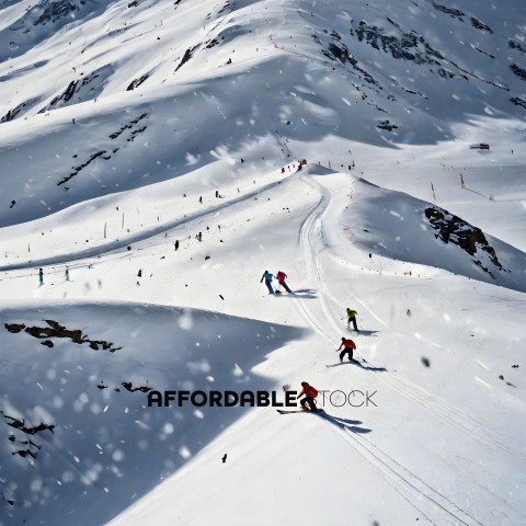 People skiing down a snowy mountain