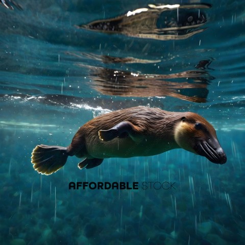 A duck swims underwater in a body of water