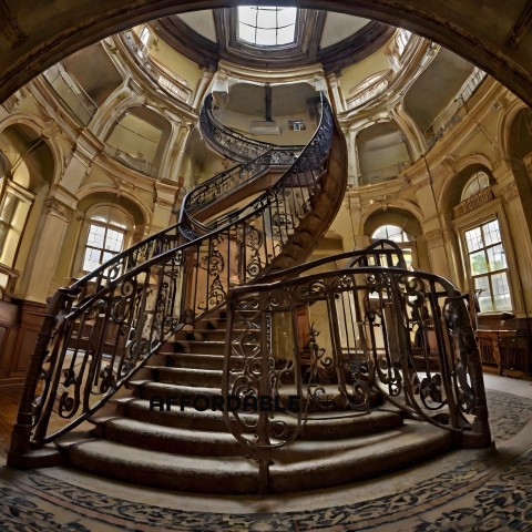 An ornate spiral staircase in an ornate building