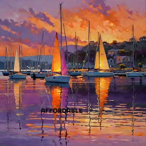 Sailboats at Sunset on the Water