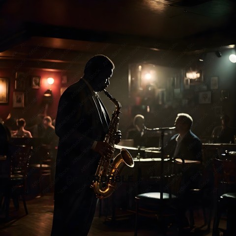 A Jazz Band Performs in a Darkened Venue