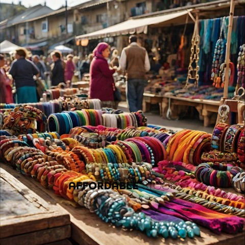 A variety of colorful bracelets and necklaces for sale