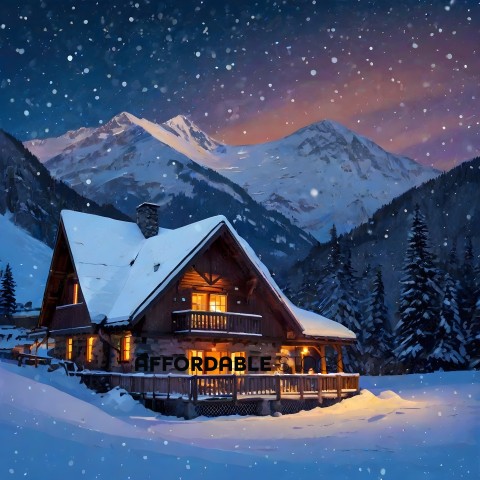 Snowy Mountain Home with Snowfall