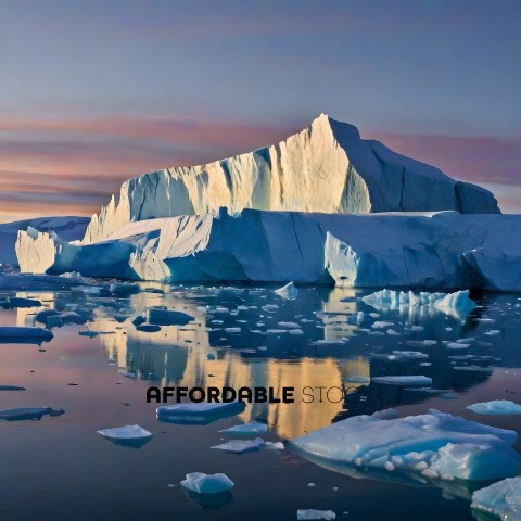 A large iceberg with a reflection in the water