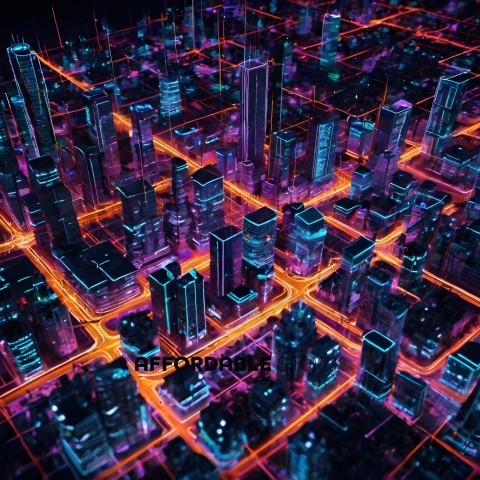 A futuristic cityscape with a grid of lights