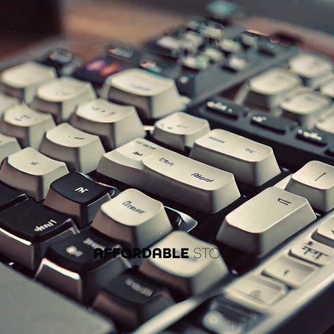 A close up of a black and grey computer keyboard