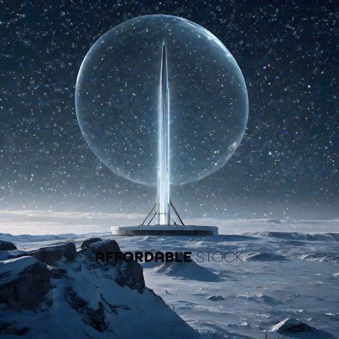 A futuristic structure with a tall pole and a large sphere
