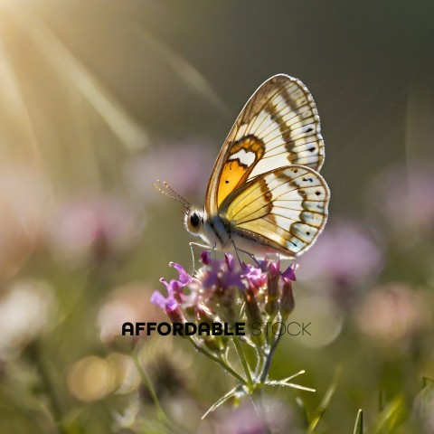 A butterfly with a yellow and white pattern on a flower