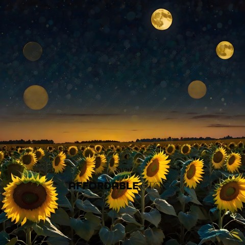 A field of sunflowers with the moon in the background