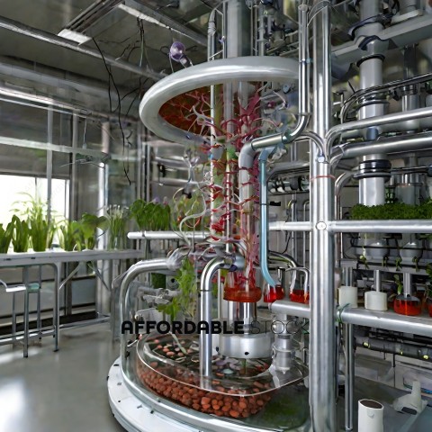 A large machine with plants and tubes