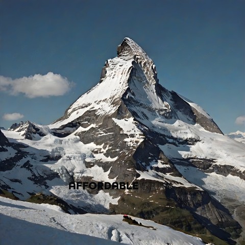 A snow covered mountain with a person on top