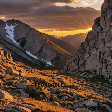 Sunset on a mountain with a rocky landscape
