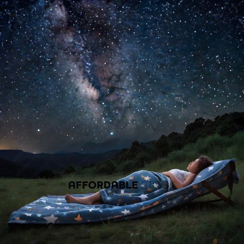 A woman laying on a blanket under the stars