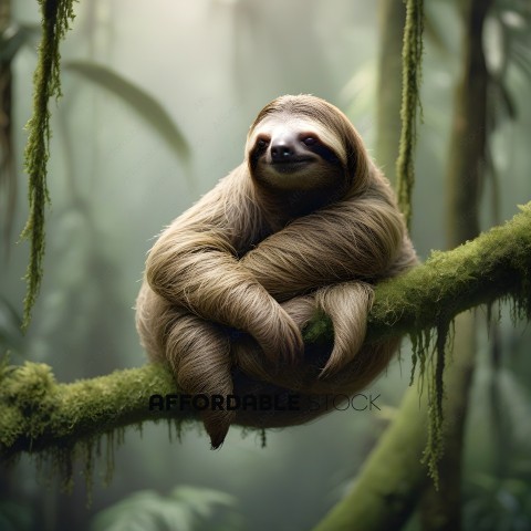 A Sloth Sitting on a Branch in the Jungle