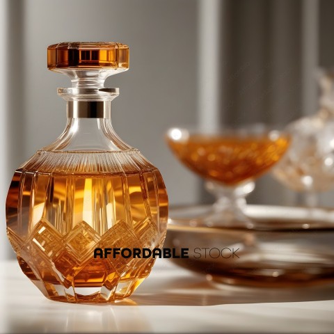 A Bottle of Perfume with a Bowl and a Vase
