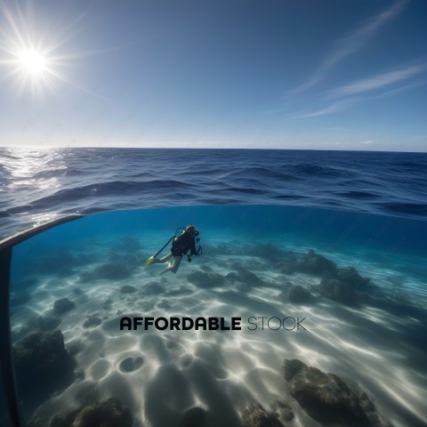 Diver underwater in blue ocean