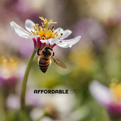 A bee is drinking nectar from a flower