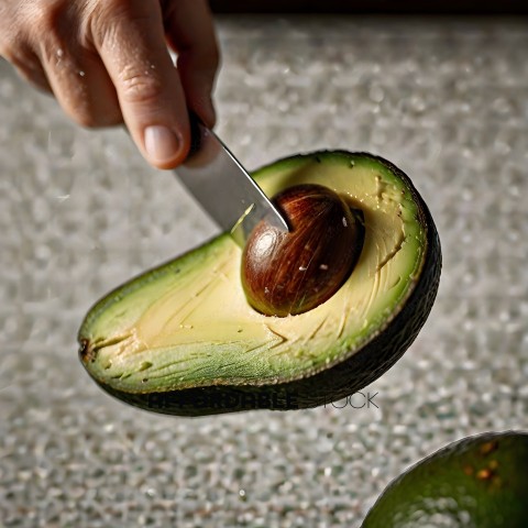 A person cutting an avocado in half