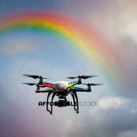 A Rainbow Colored Drone Flies Through the Sky