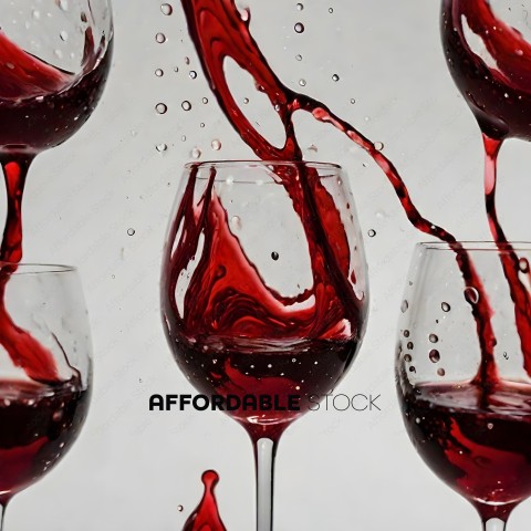 Wine glasses with red wine and water droplets