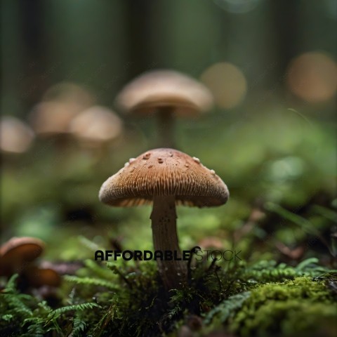 A mushroom in the forest with a green background