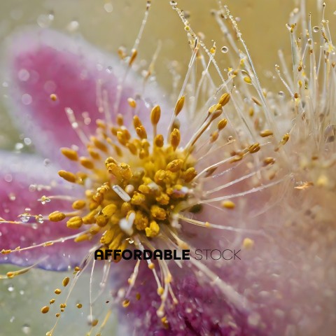 A close up of a flower with yellow pollen