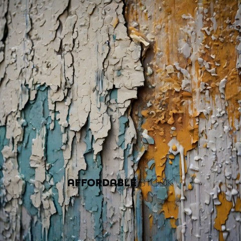 Peeling paint on a wall with yellow and blue stripes