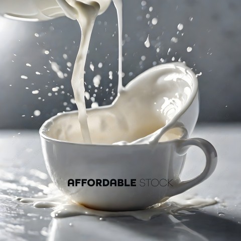 A cup of milk being poured into a cup