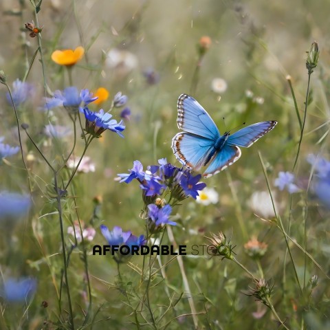 A Blue Butterfly in a Field of Flowers