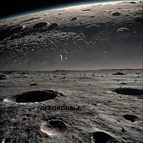 A view of the moon with craters and a space station