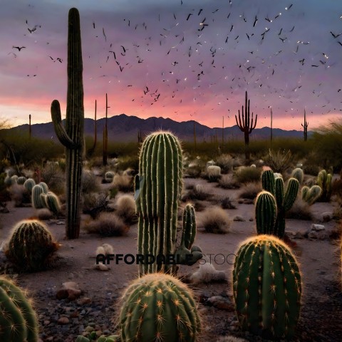 Cactus Field at Sunset