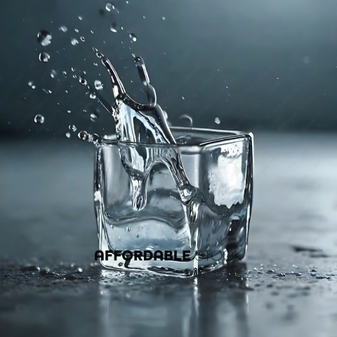 A glass of water with a splash of water coming out