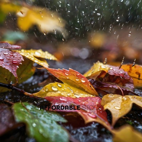 A pile of leaves with water droplets on them