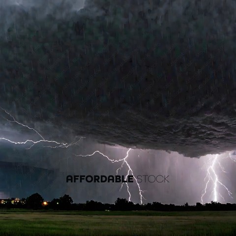 A storm cloud with lightning and rain