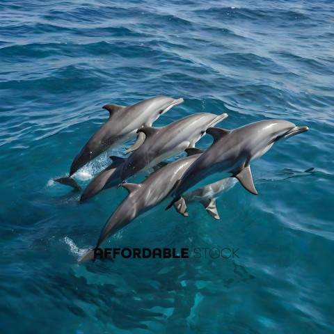 Four dolphins swimming in the ocean