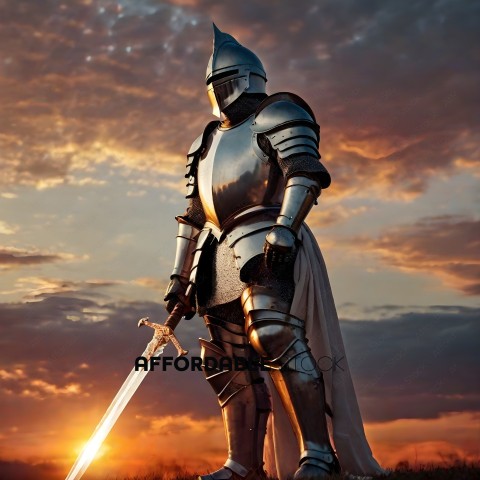 Knight in shining armor with sword