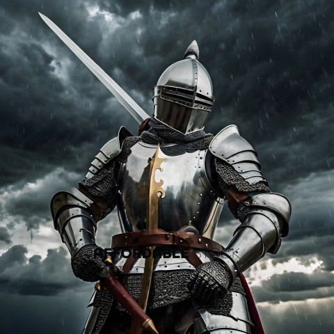 Knight in armor with sword and shield