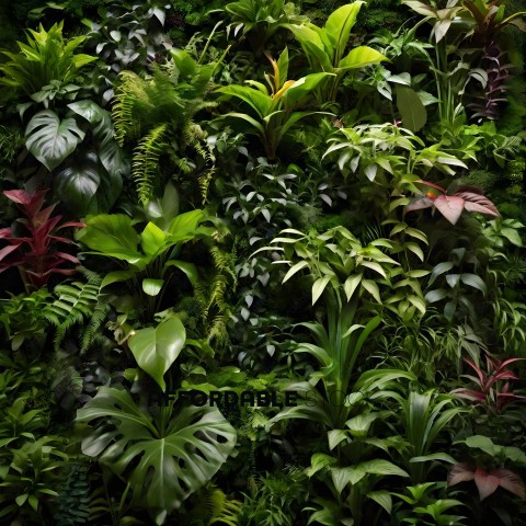 A wall of plants with a variety of colors and textures