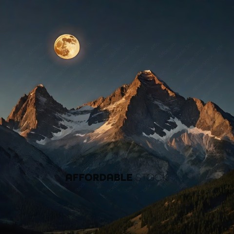 A mountain range with a full moon in the sky