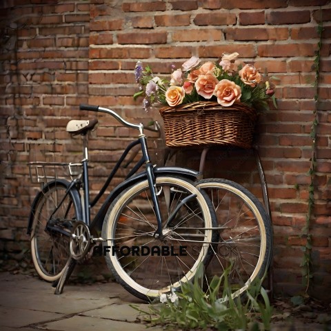 A bicycle with a basket of flowers