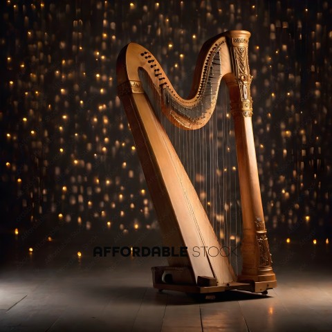 A harp with a wooden body and strings