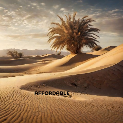 A palm tree in a desert landscape