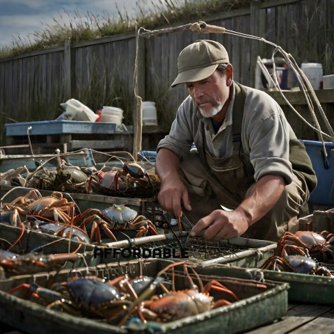 Man Cleaning Crabs