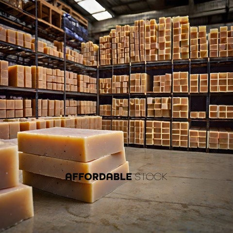 Stacks of soap in a warehouse