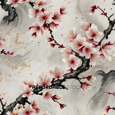 Cherry Blossom Pattern on White Background