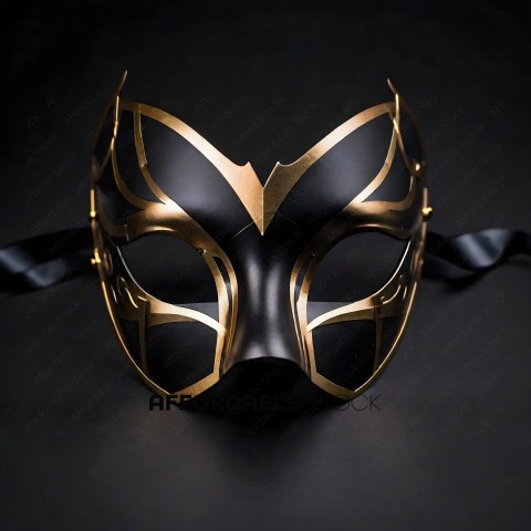 A gold and black mask with a ribbon