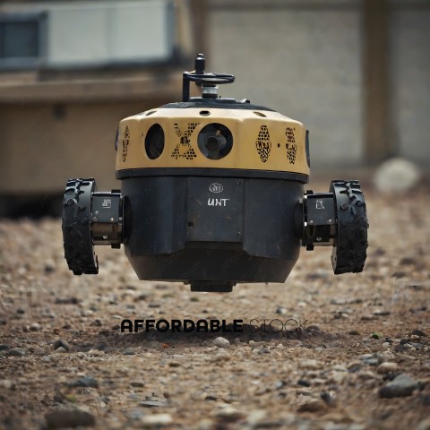 A robotic device on a dirt ground