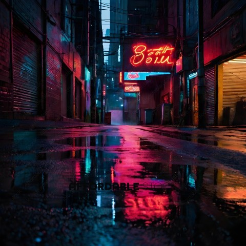 Pink neon sign in the rain