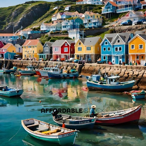 Colorful houses and boats in a harbor
